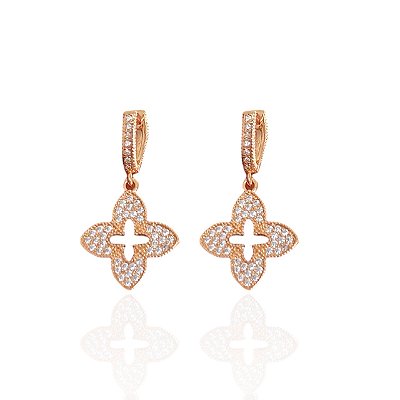 Brinco Folheado Ouro 18k e Prata 925 Flor Inspired Cravejada