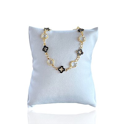 Pulseira Folheada Ouro 18k e Prata 925 Trevos e Cristais