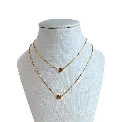 Colar Duplo Folheado Ouro 18k Borboletas