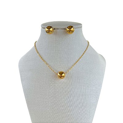 Conjunto Folheado Ouro 18k e Prata 925 Bolinha