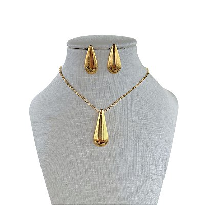 Conjunto Folheado Ouro 18k e Prata 925 Gota Cumprida