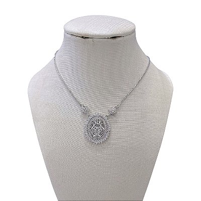 Colar Folheado Prata 925 Nossa Senhora das Graças Cravejada