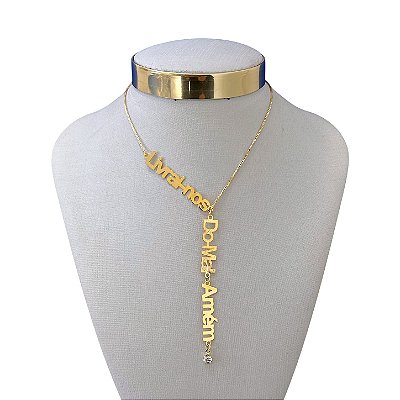 Colar Folheado Ouro 18k e Prata 925 Livrai-nos Do Mal Amém