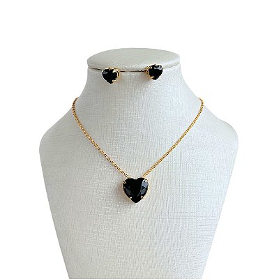 Conjunto Folheado Ouro 18k e Prata 925 Coração Cristal