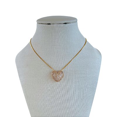 Colar Folheado Ouro 18k e Prata 925 Coração Cravejado