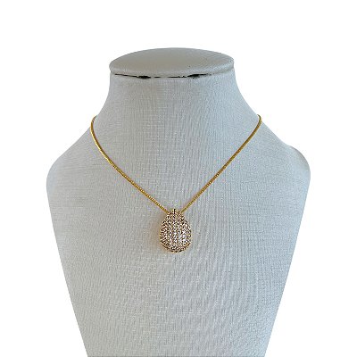 Colar Folheado Ouro 18k e Prata 925 Gota Cravejada