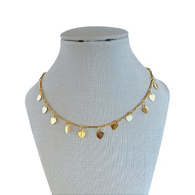 Choker Folheada Ouro 18k e Prata 925 Corações