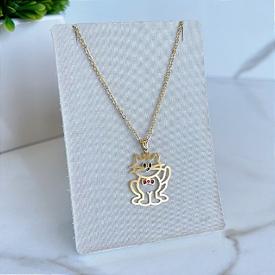 Colar Folheado Ouro 18k e Prata 925 Pet Gato