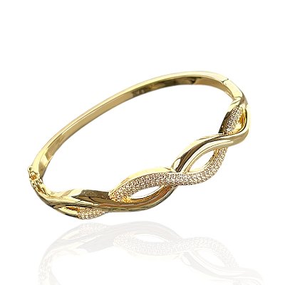 Bracelete Folheado Ouro 18k e Prata 925 Trançado Cravejado
