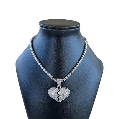 Corrente Masculina Folheada Prata 925 Riviera Coração Cravejado