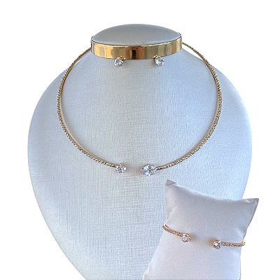 Conjunto Aro Strass Bijuteria Coração Gota Cristal