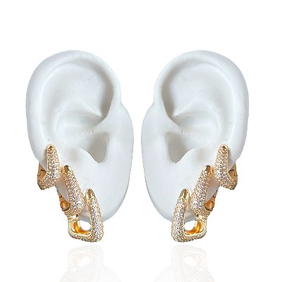 Trio Brincos Folheado Ouro 18k e Prata 925 Argolas Quadrada Cravejada