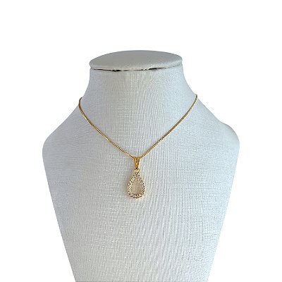 Colar Folheado Ouro 18k Gota Cravejada
