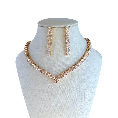 Conjunto Folheado Ouro 18k Riviera V