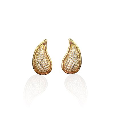 Brinco Folheado Ouro 18k e Prata 925 Gota Cravejada