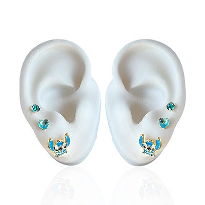 Trio Brincos Folheado Ouro 18k e Prata 925 Stitch