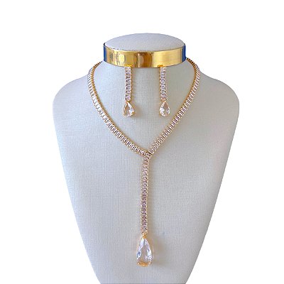Conjunto Folheado Prata 925 Riviera Gravatinha Gota