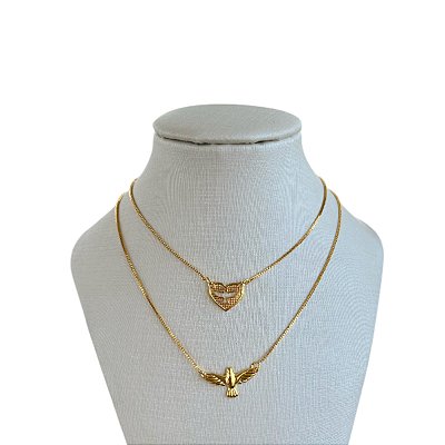 Colar Escapulário Folheado Ouro 18k e Prata 925 Espírito Santo