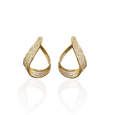 Brinco Folheado Ouro 18k e Prata 925 Gota Cravejada