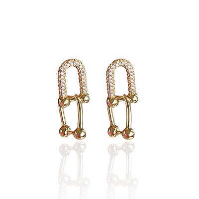 Brinco Folheado Ouro 18k e Prata 925 Elos Inspired Cravejado
