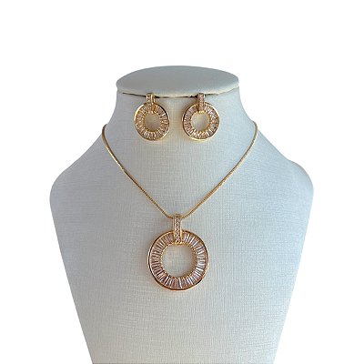Conjunto Folheado Ouro 18k e Prata 925 Mandala Cravejada