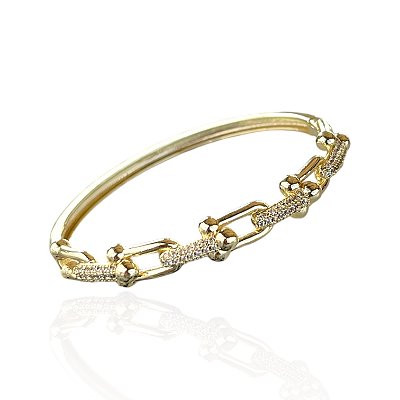 Bracelete Folheado Ouro 18k e Prata 925 Elos Cravejado