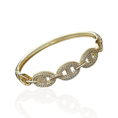Bracelete Folheado Ouro 18k e Prata 925 Elos Lacre Cravejado