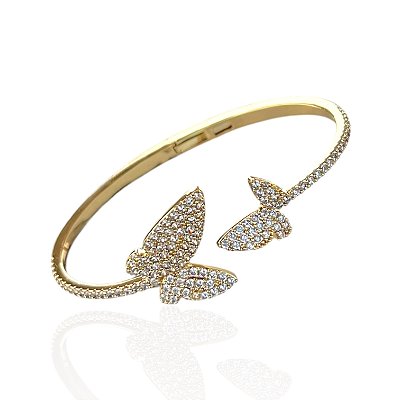 Bracelete Folheado Ouro 18k e Prata 925 Borboleta Cravejada