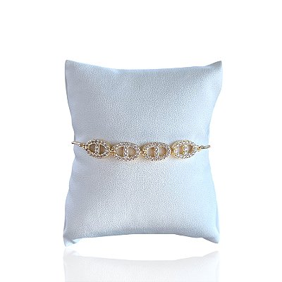 Pulseira Folheada Ouro 18k e Prata 925 Lacre Inspired Cravejado