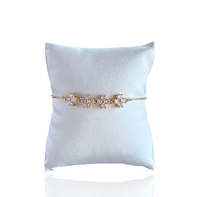 Pulseira Folheada Ouro 18k e Prata 925 Flor Cravejada