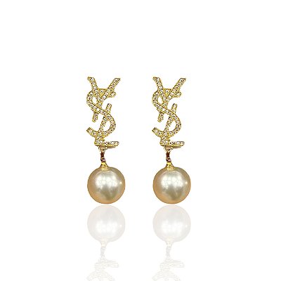 Brinco Folheado Ouro 18k e Prata 925 Pérola Inspired Cravejado