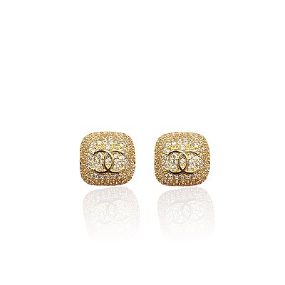 Brinco Folheado Ouro 18k e Prata 925 Quadrado Cravejado