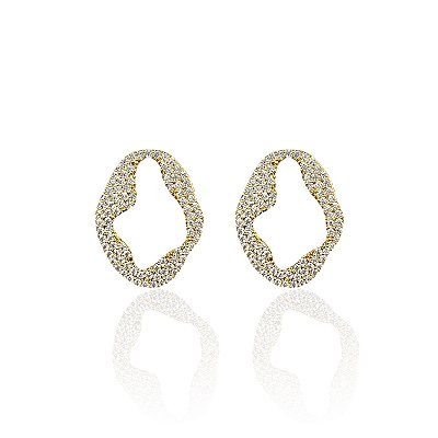 Brinco Folheado Ouro 18k e Prata 925 Orgânico Cravejada
