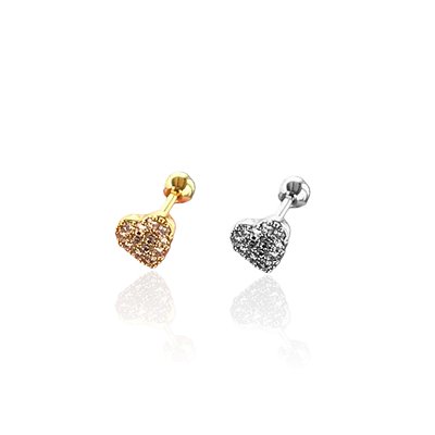 Piercing Aço Inoxidável Dourado e Prata Tragus Coração Cravejado