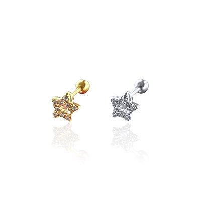 Piercing Aço Inoxidável Dourado e Prata Tragus Estrela Cravejada