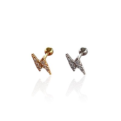 Piercing Aço Inoxidável Dourado e Prata Tragus Raio Cravejado
