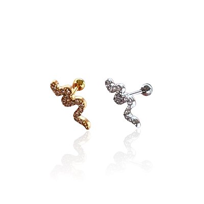 Piercing Aço Inoxidável Dourado e Prata Tragus Serpente Cravejada