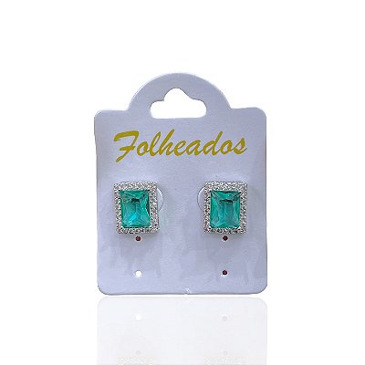 Brinco Folheado Prata 925 Quadrado Cravejado