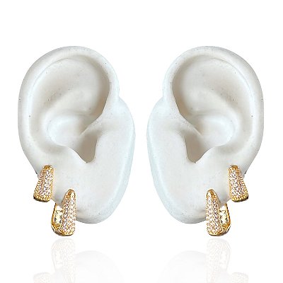 Dois Brincos Folheado Ouro 18k Argolas Gota Cravejada