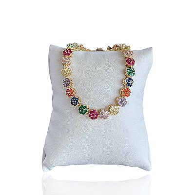 Pulseira Folheada Ouro 18k e Prata 925 Inspired Flor Cravejada