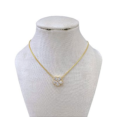 Colar Folheado Prata 925 Flor Cravejada