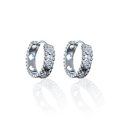 Brinco Folheado Prata 925 Argola Trevos Cravejado