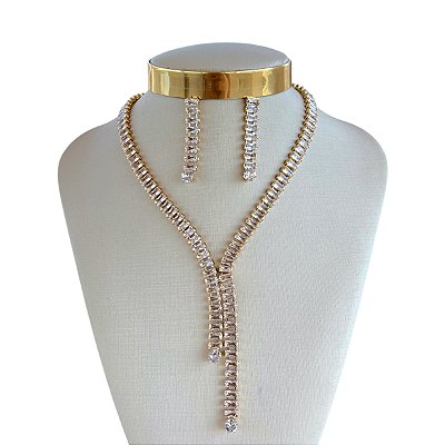 Conjunto Folheado Ouro 18k e Prata 925 Riviera Cravejada