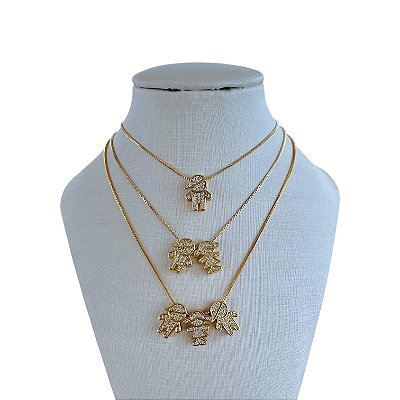 Colar Folheado Ouro 18k Filhos Cravejados