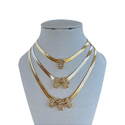 Choker Folheada Ouro 18k Fita Laminada Filhos Cravejados
