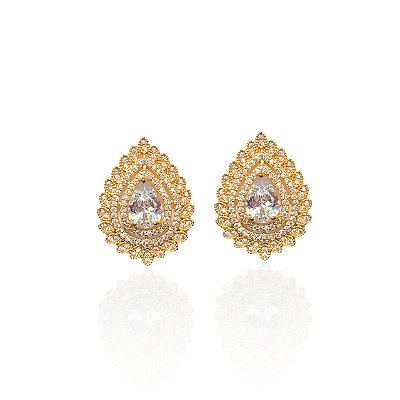 Brinco Folheado Ouro 18k e Prata 925 Gota Cravejada
