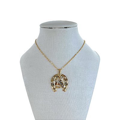 Colar Folheado Ouro 18k e Prata 925 Country Cavalo Ferradura
