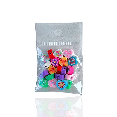 Kit 20 Pingentes Passante Coração Flor  Emborrachado