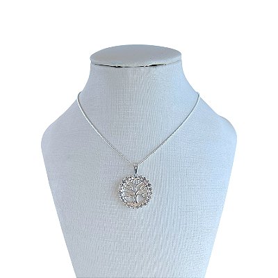 Colar Folheado Ouro 18k e Prata 925 Árvore da Vida Strass