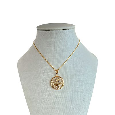 Colar Folheado Ouro 18k e Prata 925 Árvore da Vida Cravejada